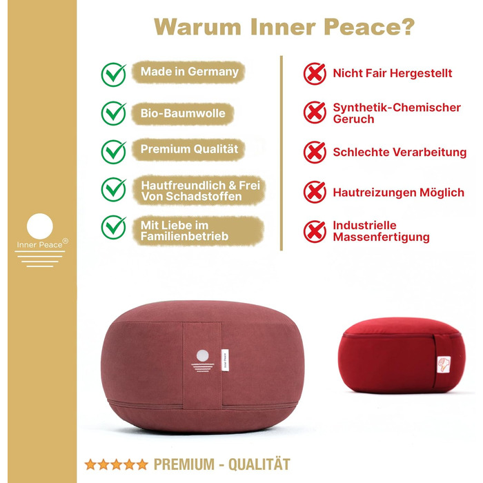 Подушка для медитації та йоги Inner Peace кругла, з органічної бавовни та лушпиння гречки, знімний чохол, фіолетова