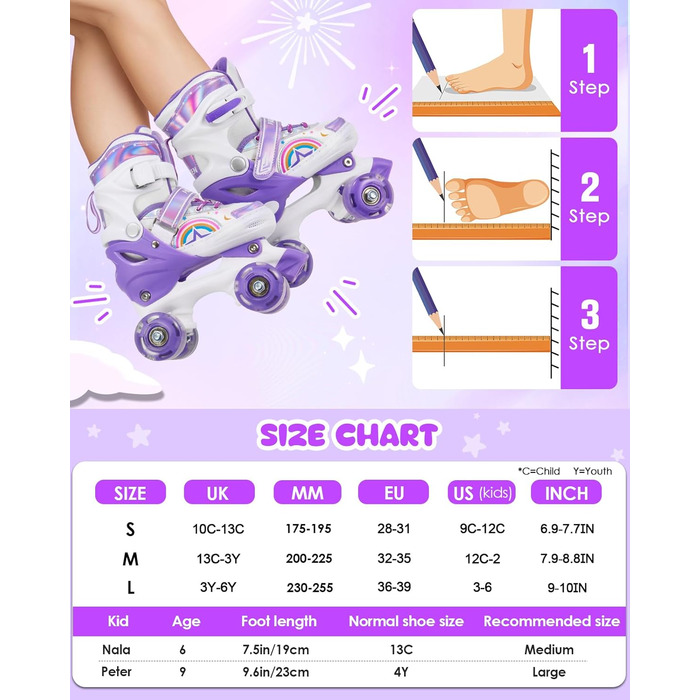 Роликові ковзани для дітей, регульовані, 4 розміри, для дівчаток та хлопчиків, підходять для початківців, зручні та дихаючі, рожево-фіолетові