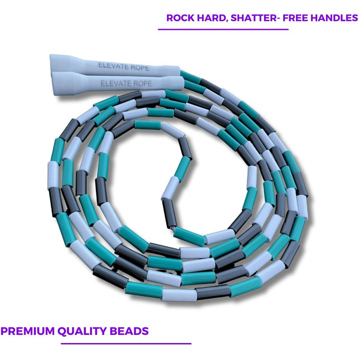 Стрибкове канат Elevate Rope Professionelles Perlen - 3м, регульований, якісні намистини, полісний шнур, для фрістайлу, кардіо та трюків, підходить для всіх рівнів, для використання в приміщенні та на вулиці (білий/бірюзовий/сріблястий)