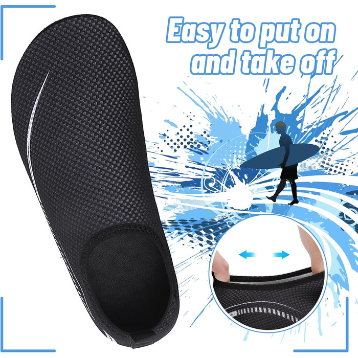 Чоботи для плавання та водного спорту: чоловічі та жіночі неопренові тапки, для пляжу, серфінгу, басейну (41 EU, 788 Чорний)