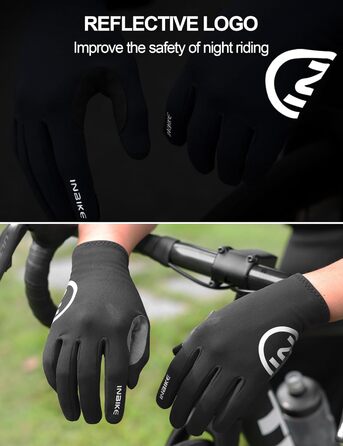 Велосипедні рукавички INBIKE зимові, чорні, для катання на велосипеді, лижах, бігу, з підкладкою для сенсорного екрану, теплі, вітронепроникні, антиковзаючі