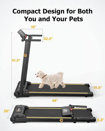 Біговий доріжка UREVO для дому, 2.25PS, складана з 12 режимами HIIT, компактна Mini Treadmill для дому/офісу, LCD-дисплей, чорно-помаранчевий