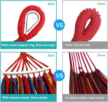 Гамак для відпочинку MOSFiATA на відкритому повітрі: кемпінг, балкон, сад. З дерев'яною перекладиною та сумкою. Червоний