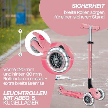 Дитячий триколісний самокат GLOBBER Primo Foldable Plus Lights з LED колесами, складаний, регульований, для дітей від 3 років