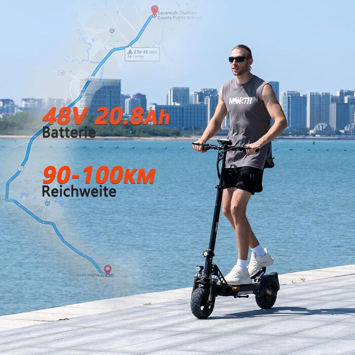 Електросамокат RCB D5 з допуском на дороги (ABE), запас ходу 90-140 км, акумулятор 20.8-27 А·год, мотор 500 Вт, 10-дюймові антипроколі шини, додаток, подвійна амортизація, складаний