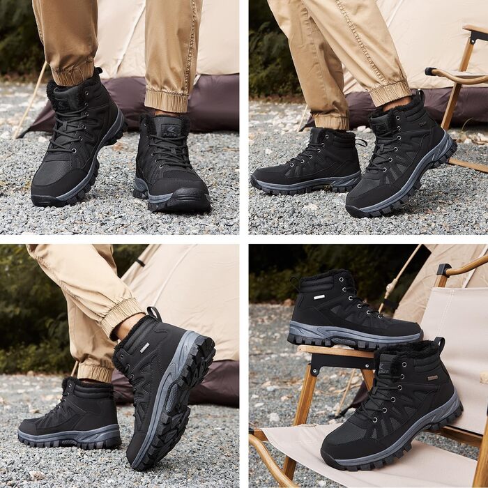 Чоловічі зимові черевики FLARUT: тепла підкладка, для хайкінгу, трекінгу, снігових прогулянок, чорний, 46 EU