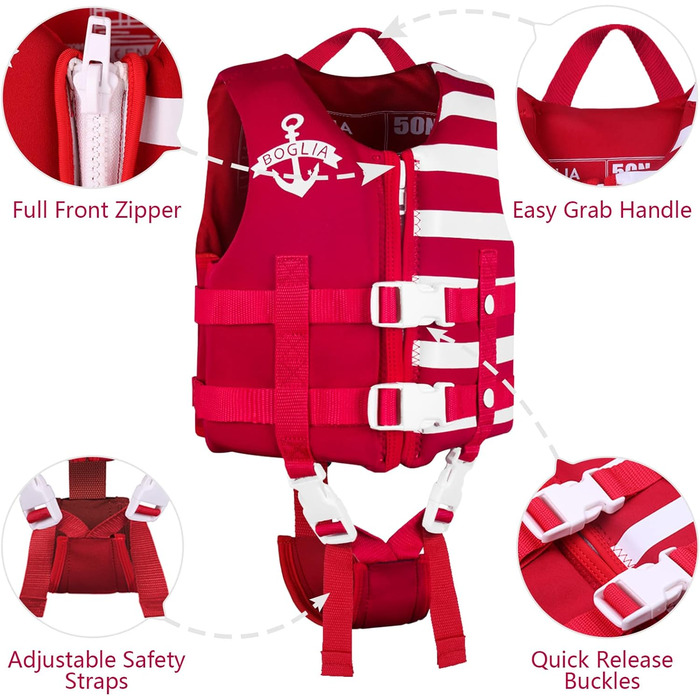 Дитяча куртка для плавання PROTAURI з неопрену, 2-9 років, 50N (червона)