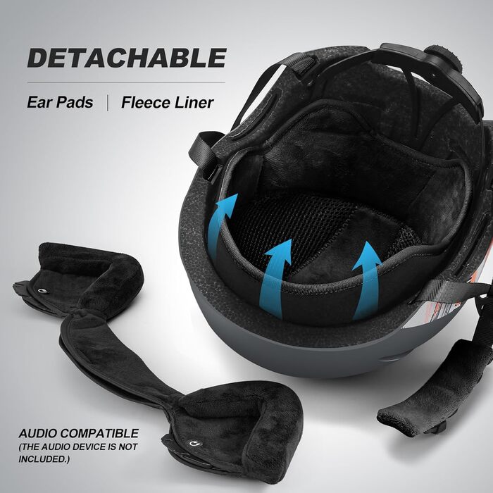 Шолом для сноуборду та лиж Odoland з маскою: захист UV 400, чорний + помаранчевий, розмір L (60-61 см)