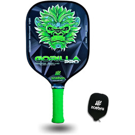 Професійна ракетка для піклболу ZCEBRA Gorilla Pro Green з графіту та карбону, поліпропіленовий стільниковий сердечник 16 мм, текстурована поверхня, у комплекті чохол