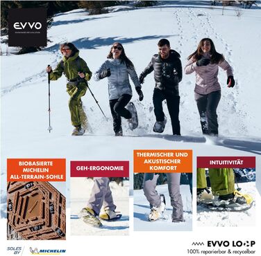 Снігоступи EVVO TOREE з підошвою Michelin Biosourced90, регульованими кріпленнями, у комплекті з сумкою для перенесення, для чоловіків і жінок, універсальні, для снігоступінгу, сірі/антрацитові, розмір L (EU 42–48), вироблені у Франції