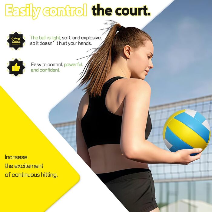 Волейбольний м'яч Aipwerer для пляжу та залу: водонепроникний, Soft Touch, жовто-блакитний, розмір 5