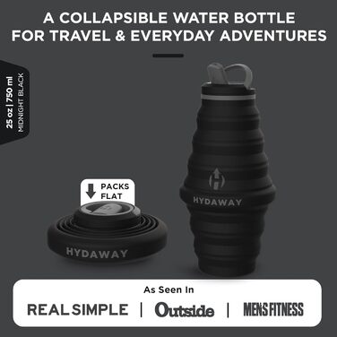 Складна пляшка для води HYDAWAY 750 мл, силіконова, з носиком, ультракомпактна, для подорожей, Midnight