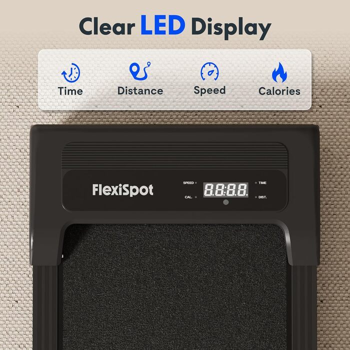 Біговий тренажер FlexiSpot 4-в-1 для дому та офісу, тихий, портативний, з пультом та LED дисплеєм, чорний
