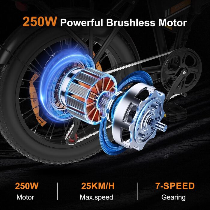 Електровелосипед HITWAY 20x4.0 Fat Tire, складаний, 250 Вт, знімний акумулятор 12Ah 36V/48V, для гір, пляжу і снігу