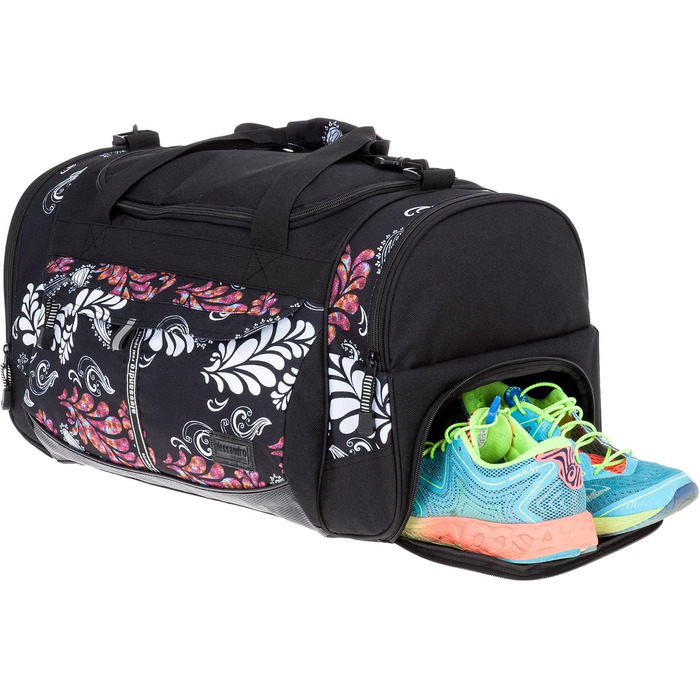 Спортивна сумка ALESSANDRO ELEPHANT Mate 55 см, 45 л, чорний з білим орнаментом, для фітнесу та подорожей