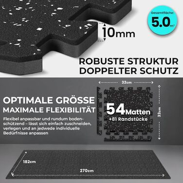 Bemaxx Килимок для фітнесу та спорту 18 шт (EVA/гума) - Puzzle Mat, килимок під тренажер, захист підлоги, 5.01 м²