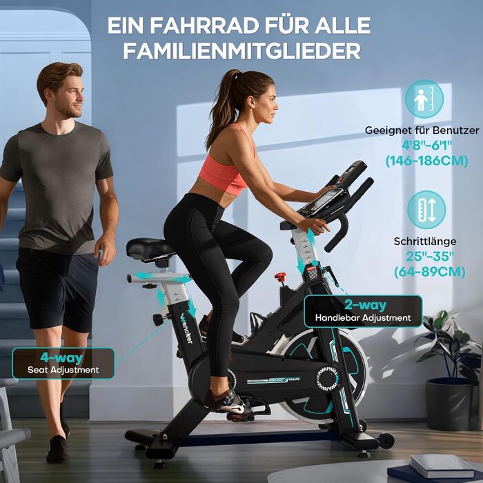 Hometrainer WENOKER з LCD-дисплеєм та Bluetooth: тихий велотренажер для дому, до 160 кг, з підтримкою мобільного застосунку