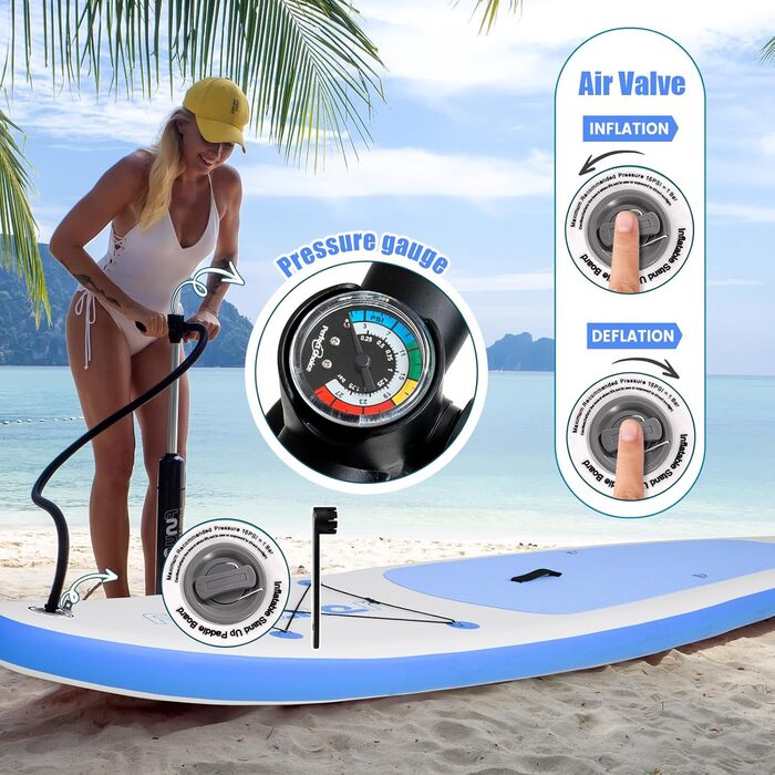 SUP дошка FunWater 320 см надувна, блакитна: з веслом, насосом, рюкзаком, лішем та плавниками – для початківців та досвідчених