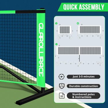 Набір для гри в піклбол 3-в-1 портативний, розмір 22x10x4 фути, сітка PE + металевий каркас, для будь-якої погоди та вітру, внутрішнє та зовнішнє використання, флуоресцентний зелений