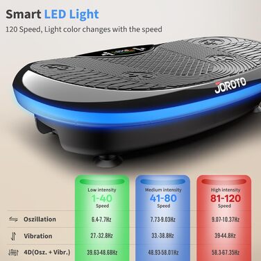 Платформа для вібраційного тренування JOROTO 4D - професійне тренування всього тіла | LED-підсвічування | до 180 кг, тиха та неслизька | для дому