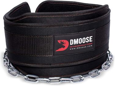 Пояс для підтягувань DMoose з ланцюгом 36'', важкий сталевий ланцюг, зручна посадка, подвійна прошивка, універсальний, для пауерліфтингу та бодібілдингу, чорний