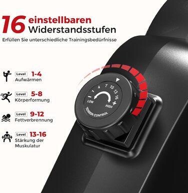Дріпекс - тренажер для дому, бігова доріжка для веслування, до 160 кг, 16 рівнів опору, Bluetooth, LCD, тихий, чорний