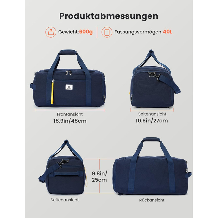 Спортивна сумка SKYSPER 40л з рюкзаком, для залу, подорожей, басейну (Marineblau)