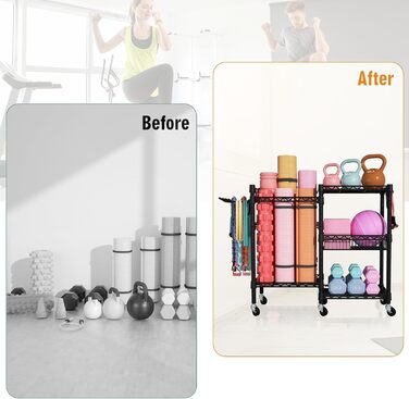 Організатор для домашнього спортзалу FUTASSI: полиця для йогаматів, гантелей та роликів, чорний