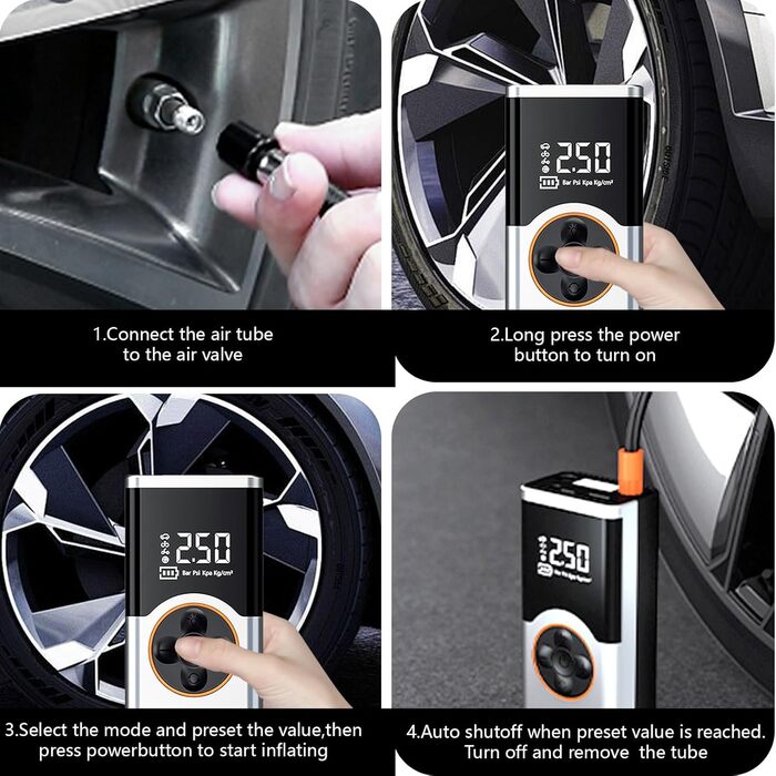 Електричний компресор LOVPIS для велосипеда, авто, мотоцикла, м'ячів (150PSI, 4000mAh)