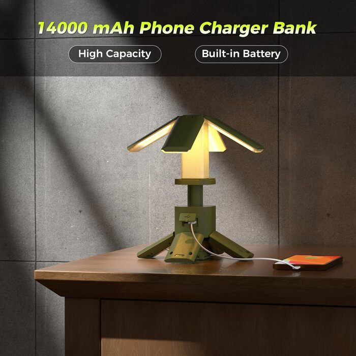 Налобний ліхтар-ліхтарик для кемпінгу, 14000 mAh, LED, багатофункціональний, магнітний, для будівельних майданчиків, бездротовий, регульована яскравість, портативний, 6000LM, IPX5, вологостійкий (зелений)