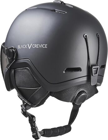 Гірськолижний шолом BLACK CREVICE Davos із візором, для чоловіків і жінок, з регулюванням розміру, кріпленням для ліхтарика/окулярів, антифог, захисний чохол, чорний, S (53-55 см)