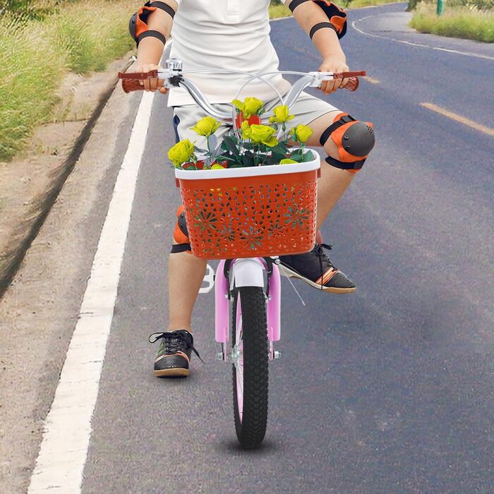 Дитячий велосипед 14 дюймів Retro стиль з додатковими колесами, заднім сидінням, кошиком, регульованою висотою. Підходить для дітей 3-7 років, рожевий.