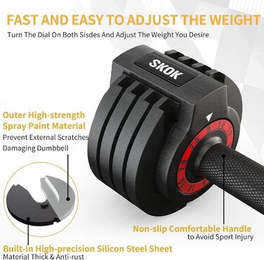Набір гантелей SKOK 25/55 lbs (11,3 кг) з регульованою вагою, чорний, з підставкою