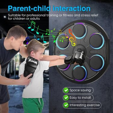 Музична боксерська машина з LED підсвіткою та Bluetooth, настінна, з рукавичками, 9 режимів швидкості, для дітей та дорослих