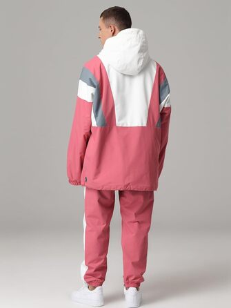 Сніговий комбінезон HOUZONIY для жінок та чоловіків. Теплий, водонепроникний, з капюшоном, для катання на лижах та сноуборді. Розмір S T63+Рожевий