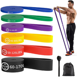 Еластичні гумки для фітнесу, тренувань та розтяжки, 6 шт. (синій, зелений, фіолетовий, жовтий, помаранчевий, чорний)