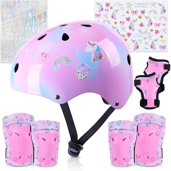 Дитячий шолом Unicorn Castle для дівчаток 3-8 років, комплект наколінників, рожевий
