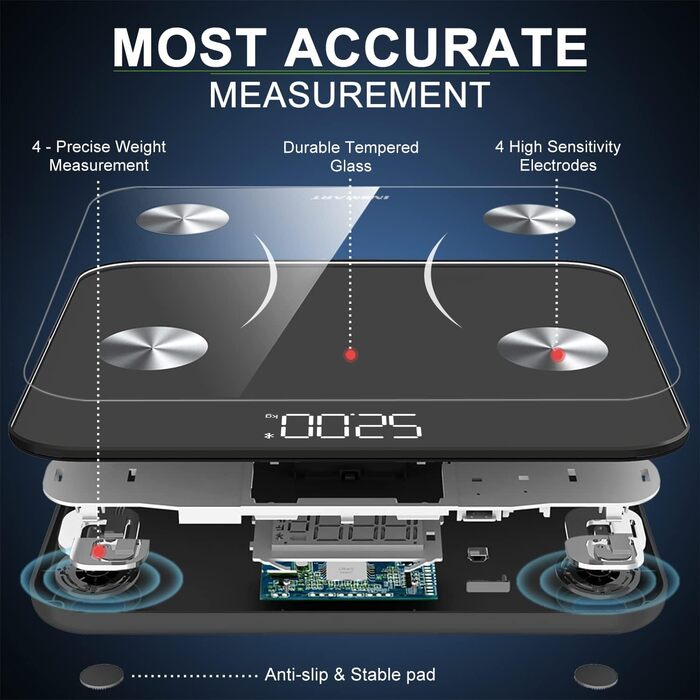 INSMART Розумні ваги для вимірювання складу тіла, Bluetooth, електронні ваги для людей, аналізатор жиру, ІМТ, м'язова маса, білок, вага кісток, BMR