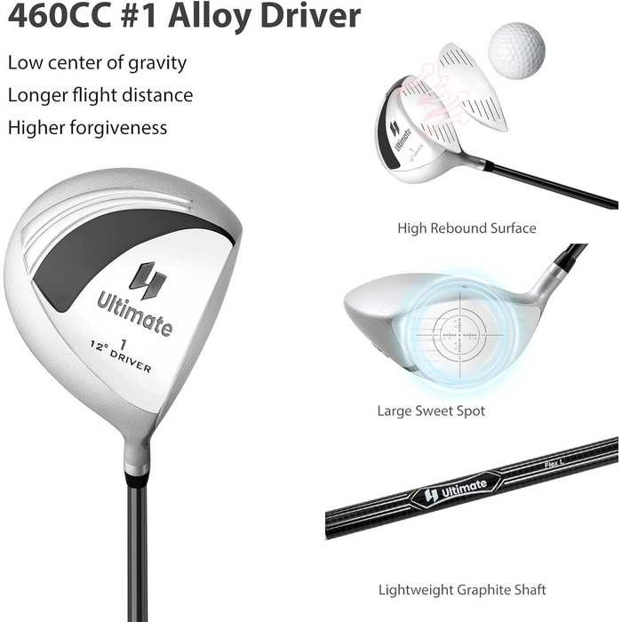 LIFEZEAL Комплект жіночого гольф-сету: ключки, сумка, драйвер, фейрвей, гібрид, айрон, паттер (чорний)