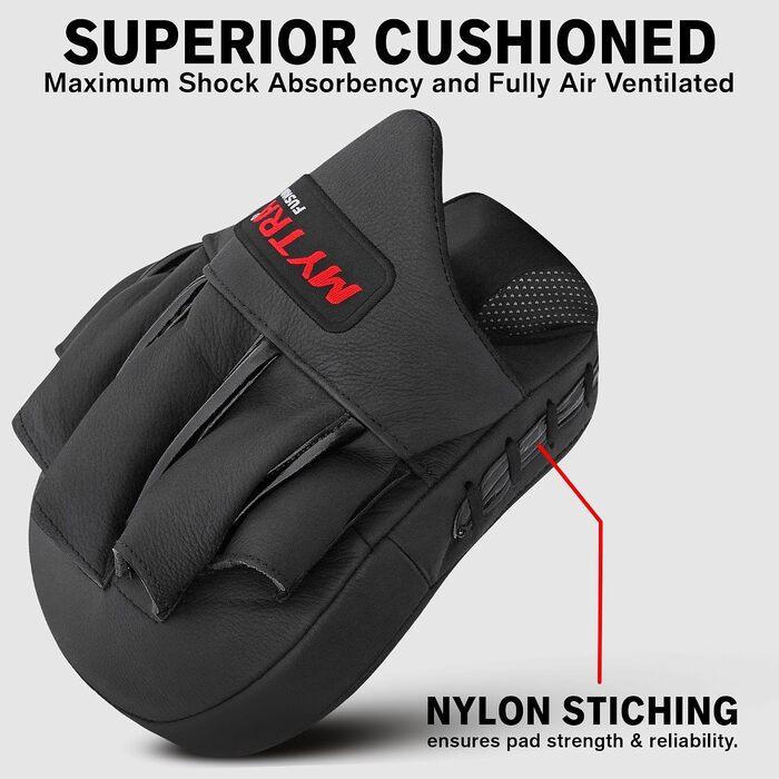 Вигнуті міні-лапи для боксу Mytra Fusion з натуральної шкіри для MMA, Муай-Тай, карате та кікбоксингу, чорні