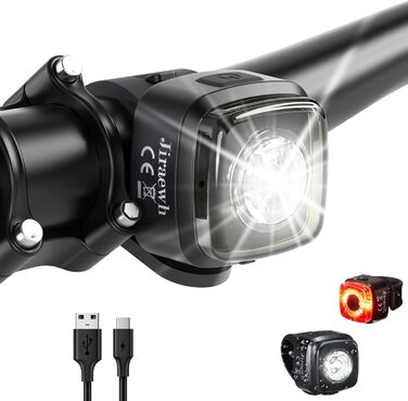 Набір LED-фаро для велосипеда, сертифікований StVZO, 600mAh, зарядка Type-C, передній + задній ліхтар, водонепроникність IPX5