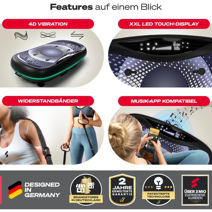 Платформа для вібрацій Sportstech 4D Premium VP500 Silver | Німецька якість | LED дисплей, Bluetooth, 3 мотори | Фітнес та йога вдома