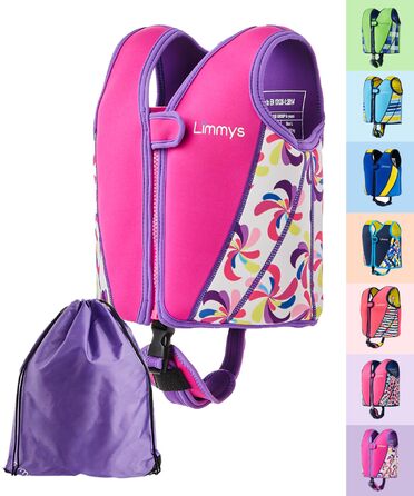 Дитячий жилет для плавання Limmys – безпечний та комфортний, з регулюванням плавучості, сертифікований CE, з сумкою для перенесення, рожевий