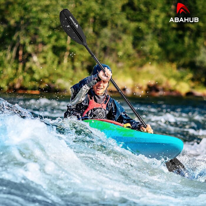 Весло для каяка Abahub, регульоване 220–240 см, алюмінієве, подвійне, з ремінцем, алюмінієвий сплав, пластикові лопаті, чорне/біле/синє/зелене/помаранчеве/жовте/бірюзове