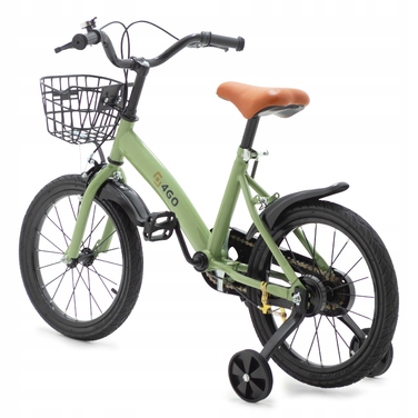 Дитячий велосипед 12 дюймів із боковими колесами та кошиком, колір хакі