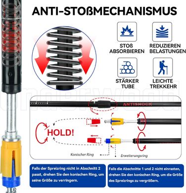 Телескопічні палиці для скандинавської ходьби та трекінгу, ультралегкі алюмінієві палиці для гірських походів з антишоковою системою, комплект 2 шт, чорні