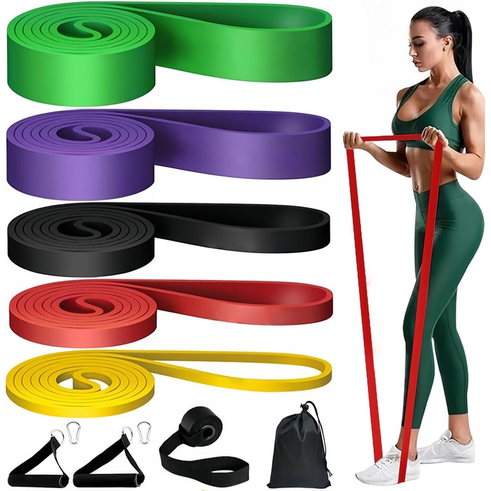 Набір еластичних стрічок для фітнесу 5 шт. з різними рівнями опору, для йоги, пілатесу, тренувань та фізіотерапії