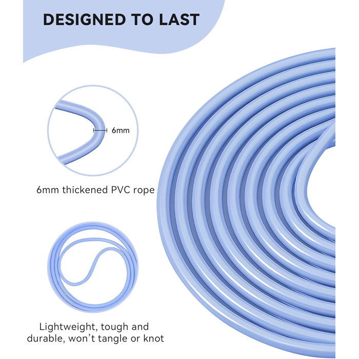 Стрибкове канат iMoebel Springseil Fitness 6 мм*3 м, ПВХ, регульований, з ABS-ручкою, для дітей та дорослих, бокс, схуднення, кросфіт (біло-блакитний)
