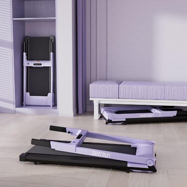 Біговий тренажер DeerRun з підтримкою High-Tech пристроїв, 158 кг, APP-керування, 2573W, складний, з курсами та мультиплеєр, фіолетовий