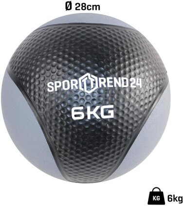 Медичний м'яч Sporttrend 24 6 кг, чорний – фітнес, тренувальний, гумовий, різні ваги